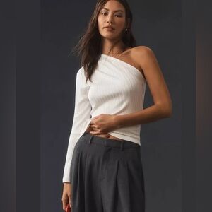NWT Anthropologie One-Shoulder Ribbed Top, White